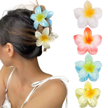 Picture of GQLV Flower Hair Claw Clips-4PCS Large Claw Clips for Thick Hair,Strong Hold Nonslip Hair Clips for Women,Hawaiian Flower Claw Clips,Cute Hair Clips,Banana Clip for Thin Hair,Hair Accessories for Women Girls Holiday Gifts (B-white,red,yellow,blue)
