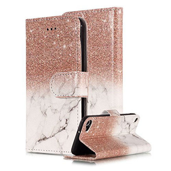 Picture of for iPod Touch 7th/6th/5th Generation Marble Wallet Case,Areall Colorful Hybrid Flip Folio Kickstand Shockproof Full Protective Phone Cover for iPod Touch 5/6/7,Rose Gold White