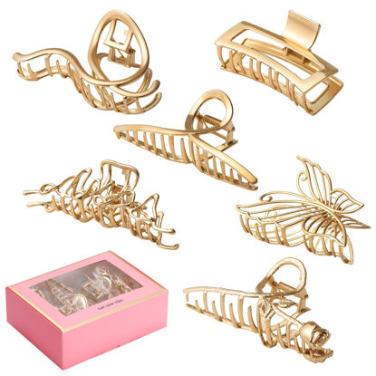 Picture of LUKACY 6 Pack Large Metal Hair Claw Clips - 4 Inch, Perfect Big gold Jaw hair clamps for Women and Thinner, Thick hair styling,Strong Hold, Fashion Hair Accessories (Style 2)