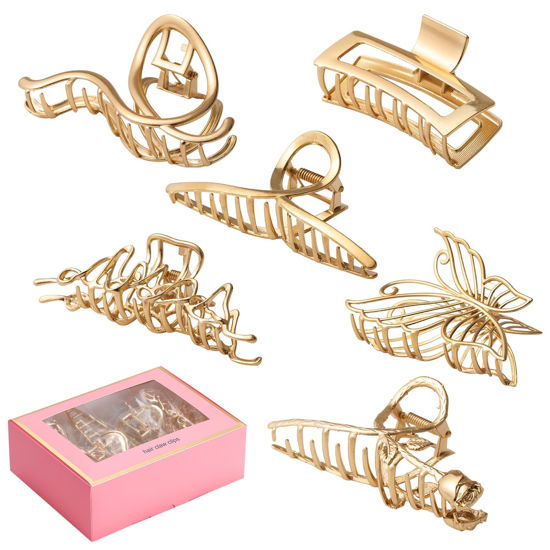 Picture of LUKACY 6 Pack Large Metal Hair Claw Clips - 4 Inch, Perfect Big gold Jaw hair clamps for Women and Thinner, Thick hair styling,Strong Hold, Fashion Hair Accessories (Style 2)