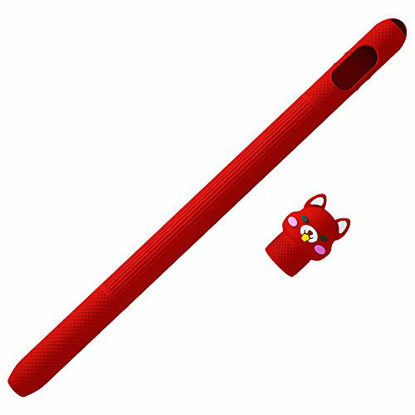 Picture of AWINNER Silicone Cartoon Case Compatible with Apple Pencil Holder Sleeve Skin Pocket Cover Accessories for iPad Pro,Soft Grip Pouch with Charging Cap Holder,Protective Nib Covers (Red)
