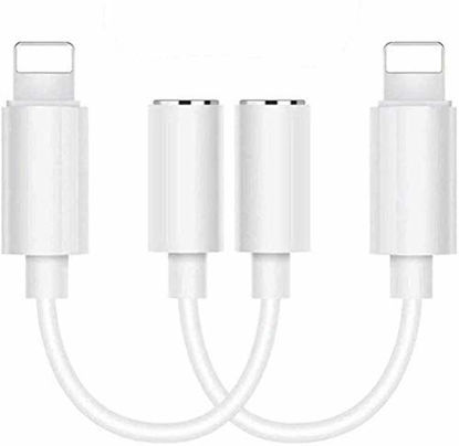 Picture of (2 Pack) Headphone Adapter for iPhone Dongle to 3.5 mm Headphone Jack Adapter,Earphone Audio Jack Aux Connector for iPhone 12/11/XS/X/8/7 Audio & Charger & Call & Sync Cable Support All iOS System