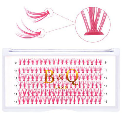 Picture of Cluster Lashes B&Q LASH Colored Individual Lashes Eyelash Clusters Extensions Individual Eyelash Extensions DIY Lash Extensions at Home (Pink,20D-0.07D-9-16MIX)