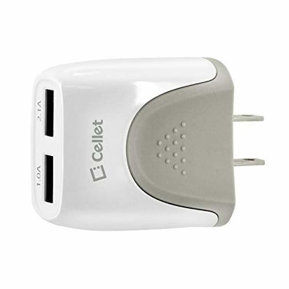 Picture of Cellet Dual USB Home Charger, 2.1Amp / 10 Watt Wall Charger Compatible with Amazon Kindle, Amazon Fire Tablets, eReaders and Echo Dot, Paperwhite, Oasis (Cable Sold Separately) White