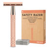 Picture of Rose Gold Double Edge Safety Razor for Women,with 10 Platinum Coated Double Edge Safety Razor Blades, Reusable Metal Razors for Men, Travel Essentials Single Blade Razor