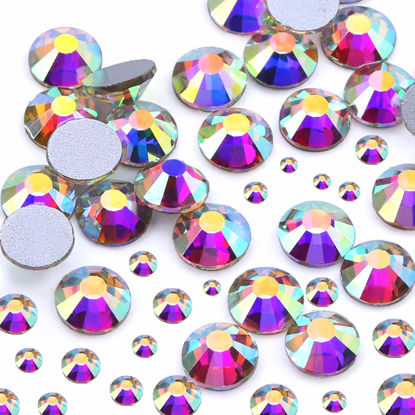 Picture of Dowarm 2650PCS Glue Fix Flat Back Crystal Rhinestones, 6 Sizes 1.5mm 2mm 2.8mm 4mm 4.8mm 6.5mm, Non Hotfix Flatback Crystals Loose Gemstones for Crafts Nail Face Art Clothes Jewels (Crystal AB)