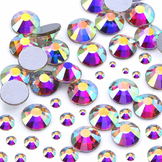 Picture of Dowarm 2650PCS Glue Fix Flat Back Crystal Rhinestones, 6 Sizes 1.5mm 2mm 2.8mm 4mm 4.8mm 6.5mm, Non Hotfix Flatback Crystals Loose Gemstones for Crafts Nail Face Art Clothes Jewels (Crystal AB)