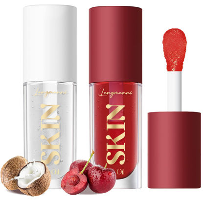Picture of LANGMANNI Moisturizing Lip Oil,No-Sticky Lip Gloss Lip Balm Lip Care,Fruit Flavoured Lip Oil For Dry Lip's Moisturizing Hydrating And Nourishing ((Cherry+Coco))
