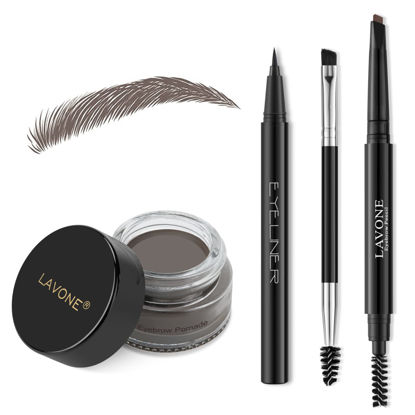 Picture of Eyebrow Stamp Pencil Kit for Eyebrows, Makeup Brow Stamp Trio Kit with Waterproof Eyebrow Pencil, Eyeliner, Eyebrow Pomade, and Dual-ended Eyebrow Brush - Ebony