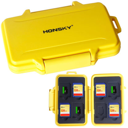 Picture of SD Card Holder, Honsky Waterproof Memory Card Holder Case for SD Cards, Micro SD Cards, SDHC SDXC, Yellow