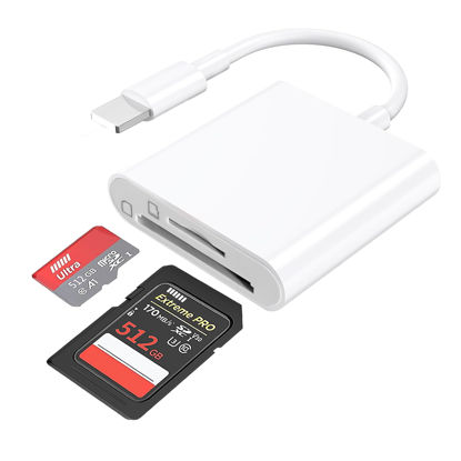 Picture of Sd Card Reader for iPhone iPad Digital Camera, Dual Card Slot Card Reader Compatible with Sd and Micro Sd Card, Memory Card Reader Sd Card Adapter to iPhone iPad, No APP Need Plug and Play