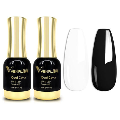 Picture of VENALISA 2Pcs Black White Gel Nail Polish Kit, Nail Gel Polish Set Soak Off UV LED Nail Art Starter Manicure Salon DIY at Home