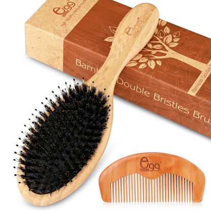 Picture of BLACK EGG Boar Bristle Hair Brush, Natural Bristles Hair Brush for Women Men Kids, Bamboo Hair Brush for Wet/Dry Hair Smoothing Massaging Detangling, Reduce Frizz Dry Restore Natural Shine