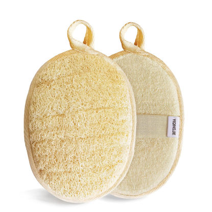 Picture of Natural Loofah Sponge Exfoliating Body Scrubber (2 Pack),Made with Eco-Friendly and Biodegradable Shower Luffa Sponge, Loofah for Women and Men, Beige