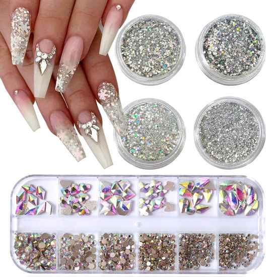 GetUSCart- Crystals AB Nail Art Rhinestones Decorations Nail Stones for Nail  Art Supplies and Clear Crystal Rhinestones with Pick Up Tweezer and  Rhinestone Picker Dotting Pen
