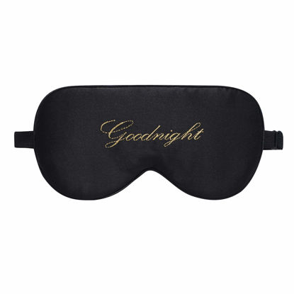 Picture of ZIMASILK 100% Natural Silk Sleep Mask Blindfold,Adjustable Super-Smooth Soft Eye Mask for Sleep with Bag(Good Night - Black)