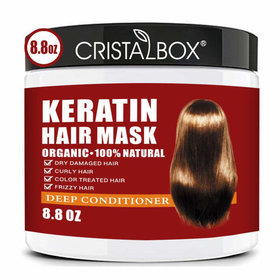 Picture of CRISTALBOX Keratin Hair Mask,Deep Repair Damage Hair Root, 250ml Hair Mask for Dry Damaged Hair,Hair Treatment Mask Keratin Hair & Scalp Treatment,Natural Deep Conditioner Hydrating Hair Masque