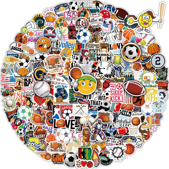 Picture of pcnearty 300 Pcs Sport Stickers for Kids, Water Bottle Stickers, Cute Vinyl Waterproof Hydroflask Phone Skateboard Laptop Stickers, Bulk Sticker Packs for Boys Girls Teens Adults