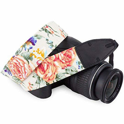 Picture of Wolven Pattern Cotton Camera Neck Shoulder Strap Belt Compatible with All DSLR/SLR/Men/Women etc, White Flower