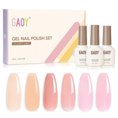 Picture of GAOY Jelly Pink Gel Nail Polish Set of 6 Transparent Colors Nude White Sheer Gel Polish Kit for Salon Gel Manicure and Nail Art DIY at Home