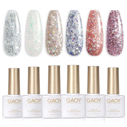 Picture of GAOY Glitter Inspire Gel Polish Kit Set of 6 Colors Including Pink Nude UV LED Soak Off Nail Polish Home DIY Manicure Nail Salon Varnish