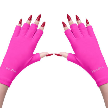 Picture of MelodySusie UV Gloves for Gel Nail Lamp, Professional Protection for Manicures, Nail Art Skin Care Fingerless Glove Protect Hands (Rose)