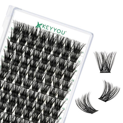 Picture of Lash Clusters 96pcs Individual Lashes C Curl 14mm Eyelash Clusters KEYYOU Volume Wispy Lash Extension Soft&Comfortable Easy DIY at Home(Y01,C-14mm)