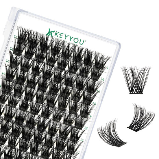 Picture of Lash Clusters 96pcs Individual Lashes C Curl 14mm Eyelash Clusters KEYYOU Volume Wispy Lash Extension Soft&Comfortable Easy DIY at Home(Y01,C-14mm)