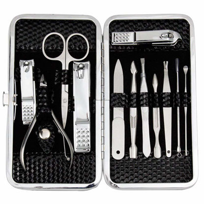 Picture of ZIZZON Manicure, Pedicure Kit, Nail Clippers Set of 12Pcs, Professional Grooming Kit, Nail Tools with Luxurious Travel Case