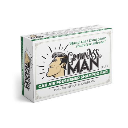 Picture of Grown Ass Man Co. - Solid Shampoo Bar Rich Lather 3 in 1: Hair, Beard & Body Wash - Plastic Free & Eco-Friendly, Natural & Organic for All Hair Types, 4oz Bar (Car Air Freshener, Single)