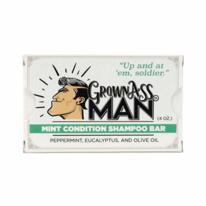 Picture of Grown Ass Man Co. - Solid Shampoo Bar Rich Lather 3 in 1: Hair, Beard & Body Wash - Plastic Free & Eco-Friendly, Natural & Organic Clean for All Hair Types, 4oz Bar (Mint Condition, Single)