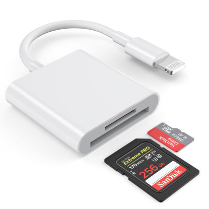 Picture of SD Card Reader for iPhone/iPad,[Apple MFi Certified] 2 in 1 Dual Slot Lightning to SD/TF Card Camera Memory Card Reader Adapter for iPhone 14/13/12/11/X/XS/XR/8/7 iPad,Quickly Transfer Photos Videos