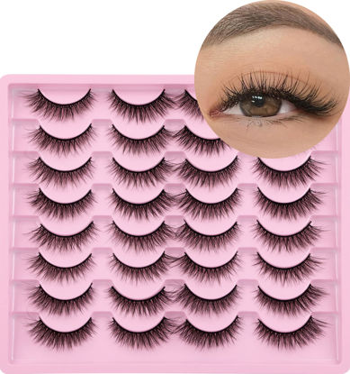 Picture of Lashes Natural Look Wispy Fasle Eyelashes 12mm Short Faux Mink Eyelashes Cat Eye Fluffy Strip Lashes Pack by Zegaine 16 Pairs