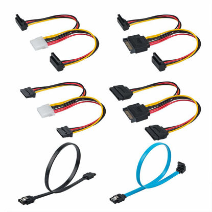 Picture of Set of 6, SATA Power Splitter Cord and SATA III Cable 6.0 Gbps, findTop Straight and 90 Degree SATA 3.0 Cable, SATA 15 Pin Male to 2xSATA 15 Pin Power Splitter Cable