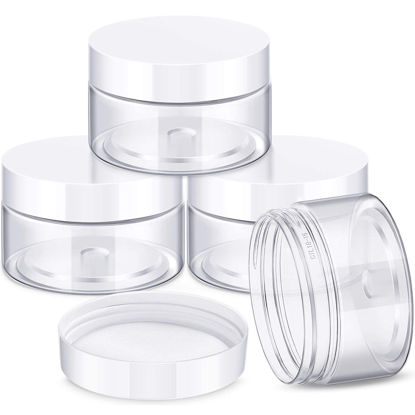 Picture of 4 Pieces Round Clear Wide-mouth Leak Proof Plastic Container Jars with Lids for Travel Storage Makeup Beauty Products Face Creams Oils Salves Ointments DIY Making or Others (White, 4 Ounce)