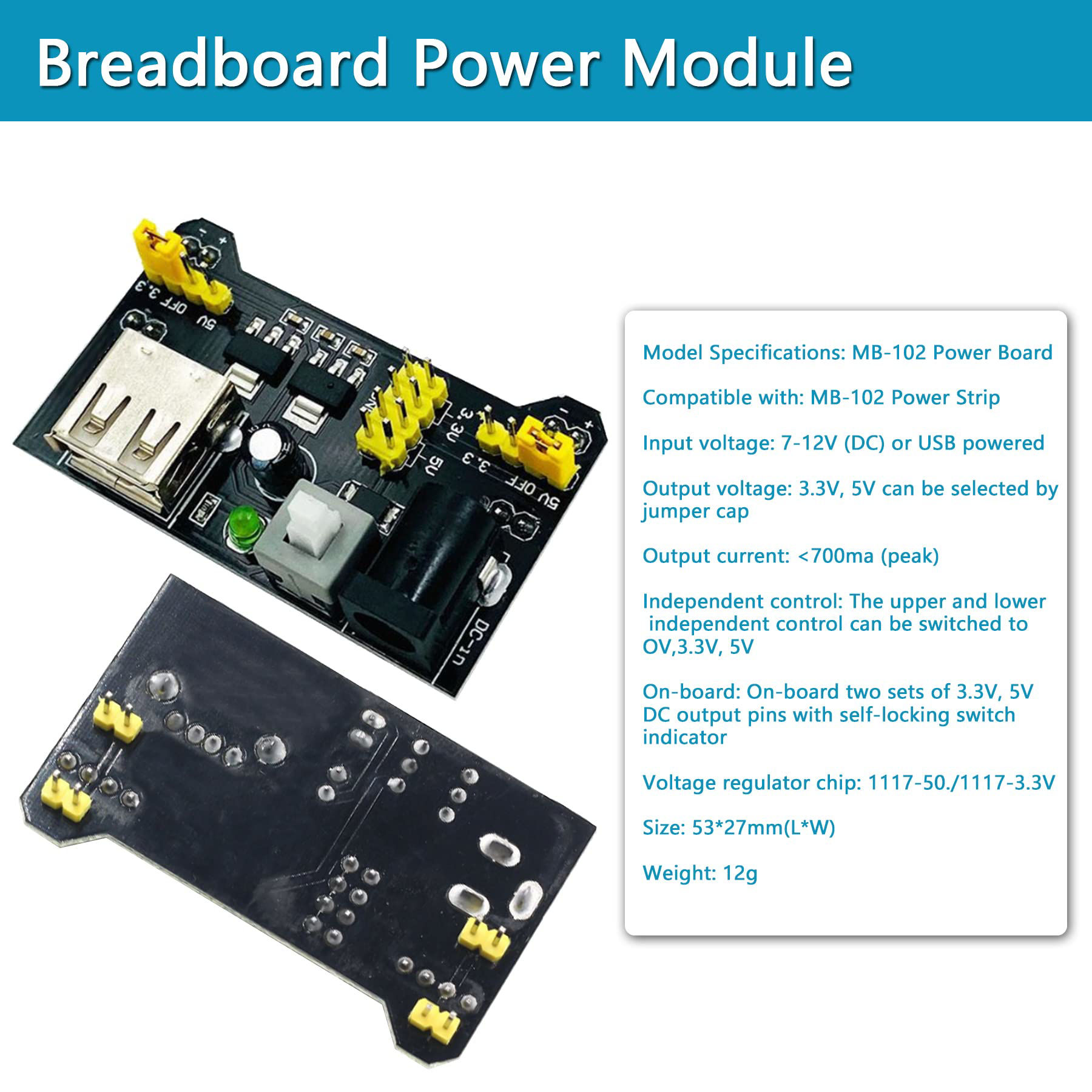 GetUSCart- arduino Power Supply Breadboard 3.3V 5V Power Supply Module ...