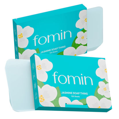 Picture of FOMIN - Antibacterial Paper Soap Sheets for Hand Washing - (200 Sheets) Jasmine Portable Travel Soap Sheets, Dissolvable Camping Mini Soap, Portable Soap Sheets