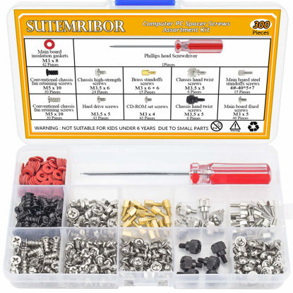 Picture of Sutemribor 300PCS Personal Computer Screw Standoffs Set Assortment Kit with a Screwdriver for Hard Drive Computer Case Motherboard Fan Power Graphics