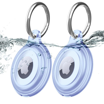 Picture of 2 Pack IPX8 Waterproof AirTag Keychain Holder Case, Lightweight, Anti-Scratch, Easy Installation,Soft Full-Body Shockproof Air Tag Holder for Luggage,Keys, Dog Collar-Blue