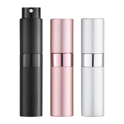 Picture of Lisapack 8ML Atomizer Perfume Spray Bottle for Travel (3 PCS) Empty Cologne Dispenser, Portable Sprayer for Men and Women (Black, Silver, Pink)