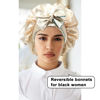 Picture of Satin Bonnet Silk Hair Bonnets for Women Curly Hair Wrap for Sleeping Cap Reversible Bonnet with Tie Band Night Cap Double Layer Sleep Cap for Curly Hair (Reversible Bonnet (Lake Blue Leaves + Champagne)