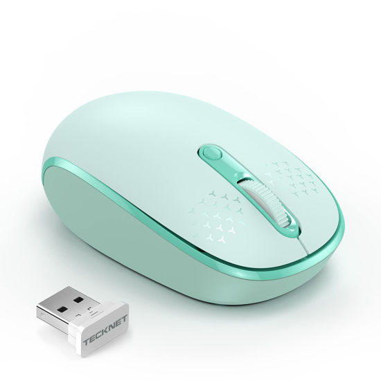 GetUSCart TECKNET Wireless Mouse 2.4G Quiet Computer Mouse with USB Receiver 4 Buttons Portable Cordless Mice for Chromebook Laptop PC Mac 800 1200 1600 DPI Mint Green