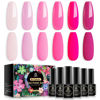 Picture of MEFA Pink Gel Nail Polish Set 6 Colors, Hot Pink Shades Neon Light Bright Pink Magenta Electric Tones Craze Sakura Nail Art Design Salon Home Manicure Kit Valentines Gifts for Women Girls