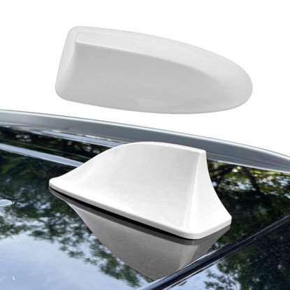 Picture of Ajxn 1PC Car Antenna Shark Fin, AM/FM Radio Signal Decorate Dummy Aerial Base for Auto SUV Truck with Adhesive Tape for Car SUV Truck (White)