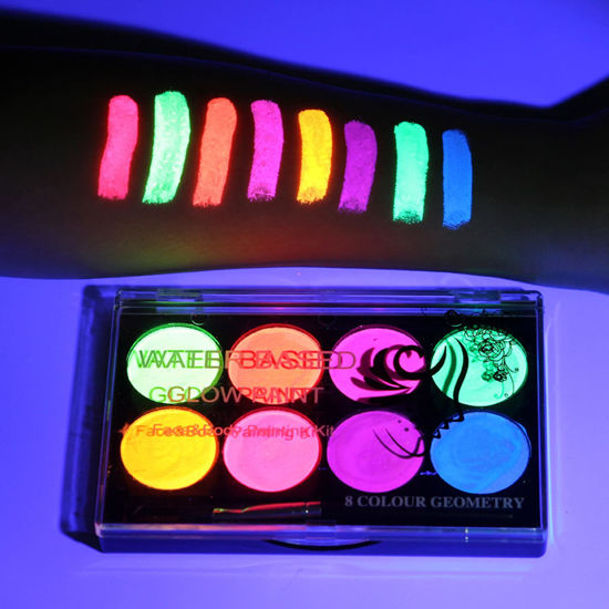 Neon nights 8 x UV Body Paint Set | Black Light Glow Makeup Kit |  Fluorescent Face Paints for Blacklight Bodypainting