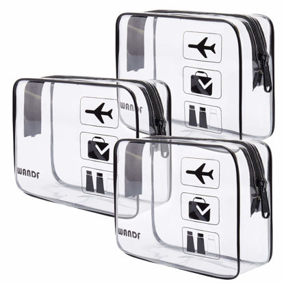 Picture of TSA Approved Clear Travel Toiletry Bag wih Zippers Carry-on Travel Accessories Quart Size Toiletries Cosmetic Pouch Makeup Bags for Men and Women (3pcs)