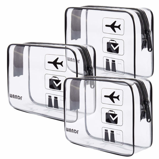 Picture of TSA Approved Clear Travel Toiletry Bag wih Zippers Carry-on Travel Accessories Quart Size Toiletries Cosmetic Pouch Makeup Bags for Men and Women (3pcs)