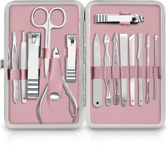 Picture of Utopia Care 15 Pieces Manicure Set - Stainless Steel Manicure Nail Clippers Pedicure Kit - Professional Grooming Kits, Nail Care Tools With Luxurious Travel Case (Purple)