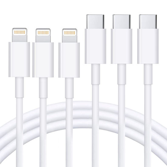 Picture of RCTech USB C to Lightning Cable 3Pack 3FT [MFi Certified] iPhone Fast Charger Cable USB-C Power Delivery Charging Cord for iPhone 13/12/12 PRO Max/12 Mini/11/11PRO/XS/Max/XR/X/8/8Plus/iPad, White