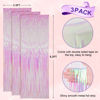 Picture of Voircoloria 3 Pack 3.3x8.2 Feet Iridescent Transparent Foil Fringe Backdrop Curtains, Tinsel Streamers Birthday Party Decorations, Fringe Backdrop for Graduation Baby Shower Gender Reveal Disco Party
